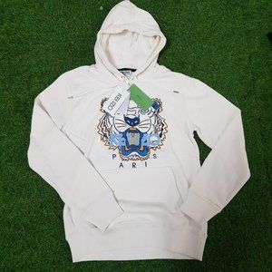 Kenzo White Hoodie With Tiger Embroidered